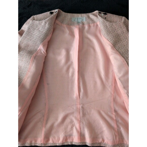Tahari ASL Beaded Collar Pink Tweed Open Front Blazer Suit Jacket W Sz 14 Prep - Picture 10 of 15